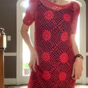 Forever 21 Red Boho Crochet Hippie Dress Sz L NWT